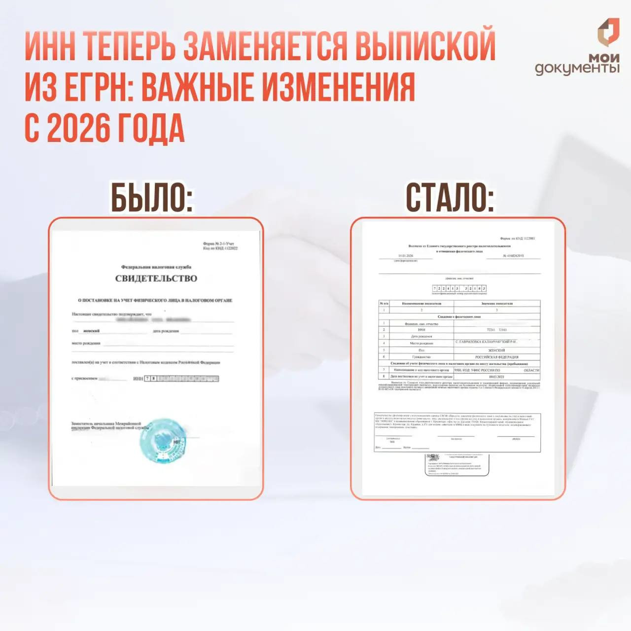 ИНН заменили выпиской из ЕГРН.